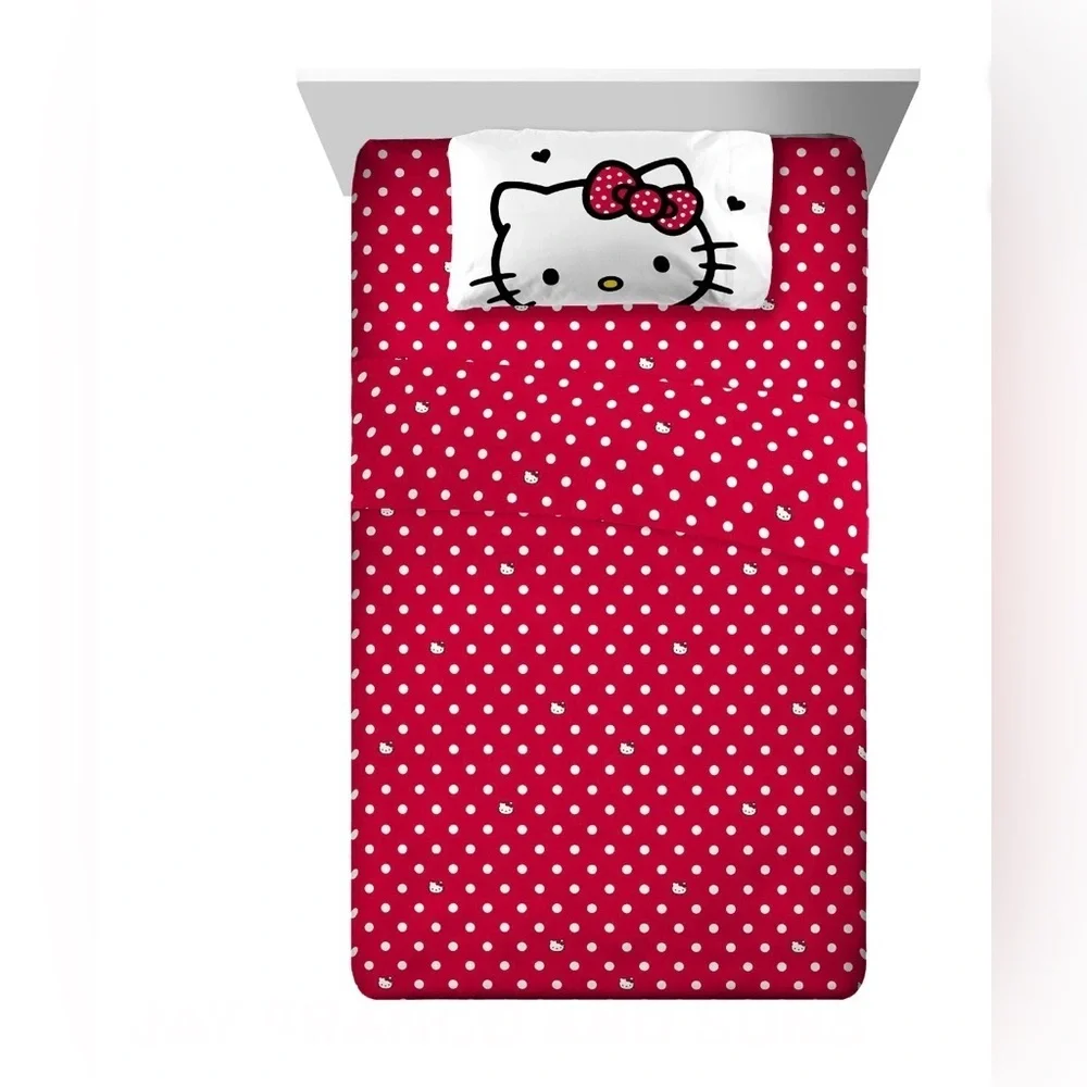 Hello Kitty Kids 4 Piece Red White Polka Dots Sheet Set, Full NEW WITH TAGS - Picture 6 of 7